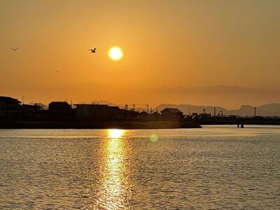 前川の夕日