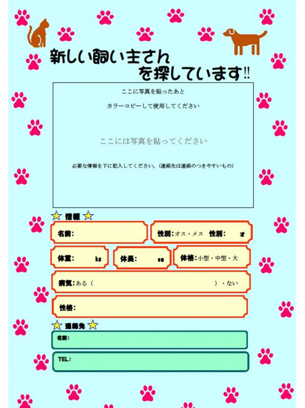 新しい飼い主募集チラシ