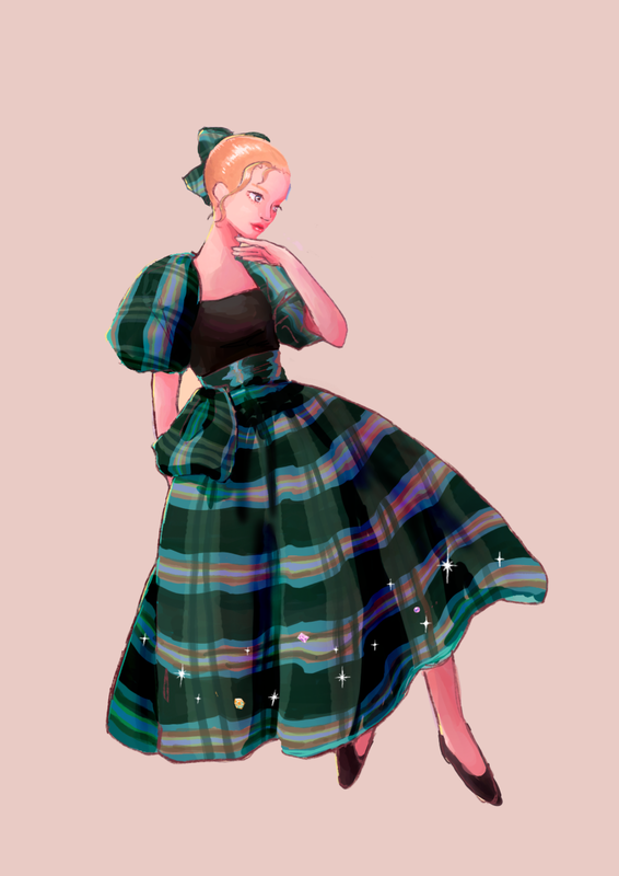 植田いつ子さんデザインのドレスをモチーフにしたイラスト