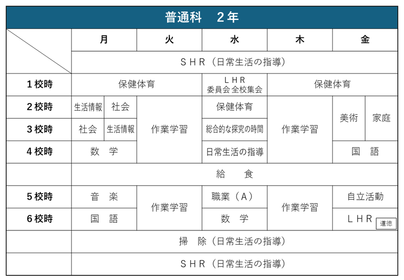【週時間割】普通科２年